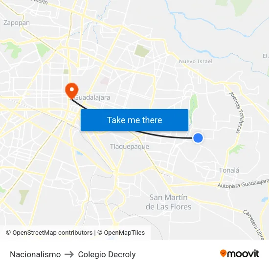 Nacionalismo to Colegio Decroly map