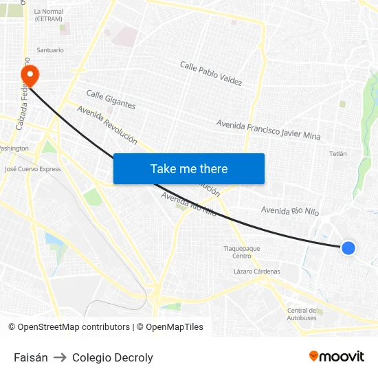 Faisán to Colegio Decroly map