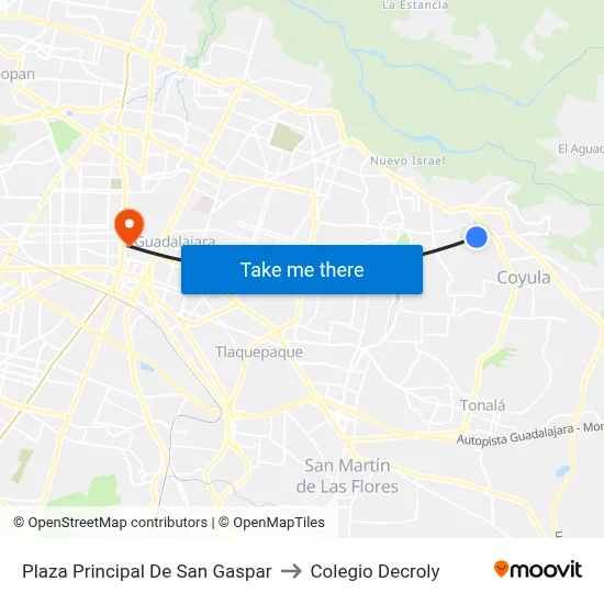 Plaza Principal De San Gaspar to Colegio Decroly map