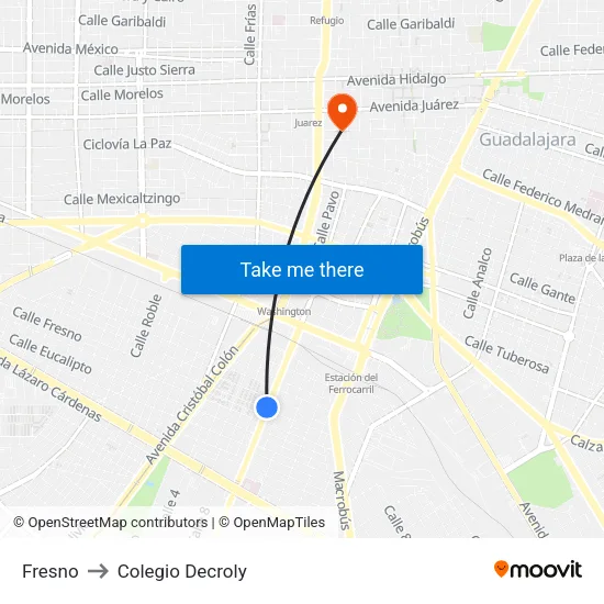 Fresno to Colegio Decroly map