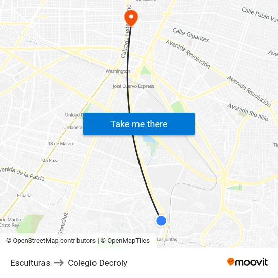 Esculturas to Colegio Decroly map