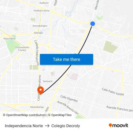 Independencia Norte to Colegio Decroly map