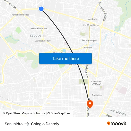 San Isidro to Colegio Decroly map