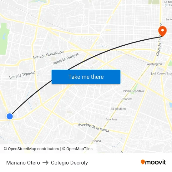 Mariano Otero to Colegio Decroly map
