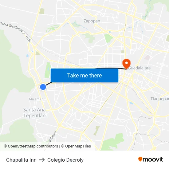 Chapalita Inn to Colegio Decroly map