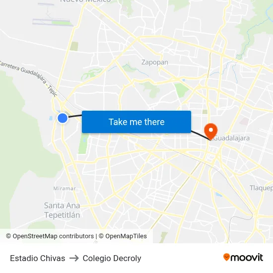 Estadio Chivas to Colegio Decroly map