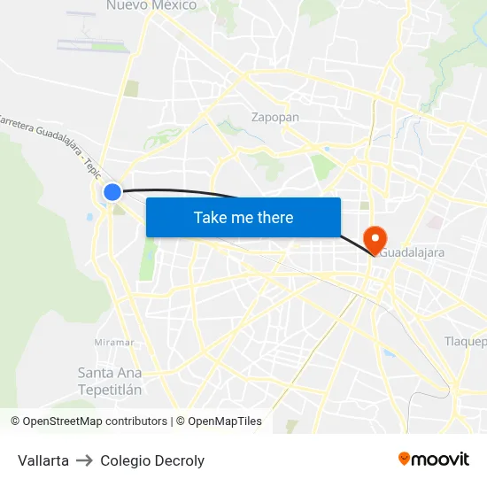 Vallarta to Colegio Decroly map