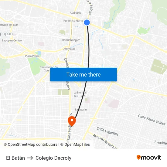El Batán to Colegio Decroly map