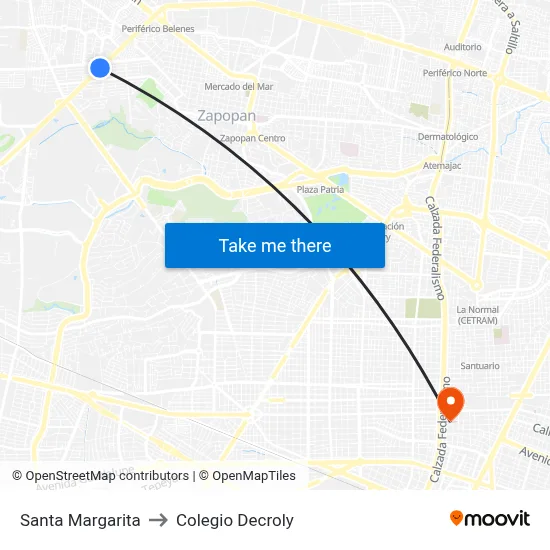 Santa Margarita to Colegio Decroly map