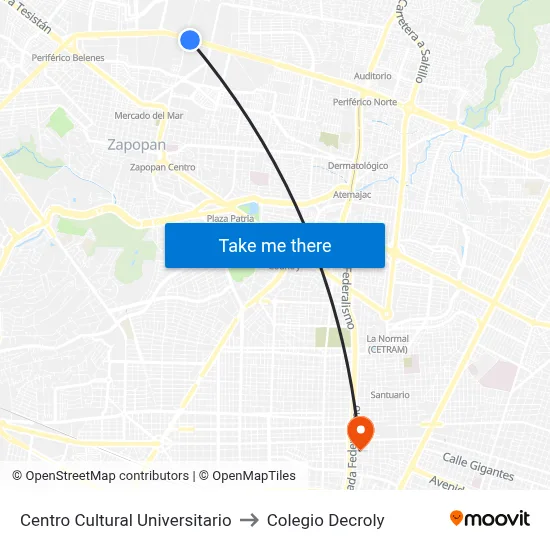 Centro Cultural Universitario to Colegio Decroly map
