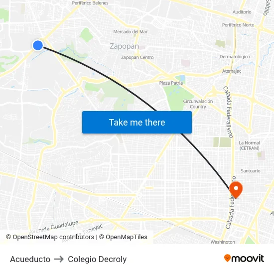 Acueducto to Colegio Decroly map