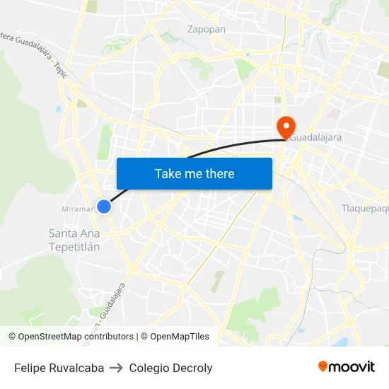Felipe Ruvalcaba to Colegio Decroly map