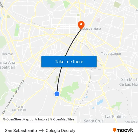 San Sebastianito to Colegio Decroly map