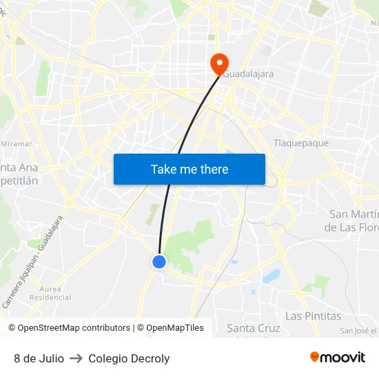 8 de Julio to Colegio Decroly map