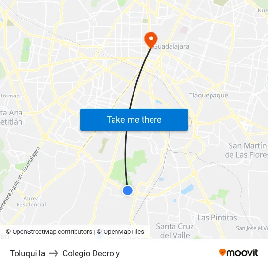 Toluquilla to Colegio Decroly map