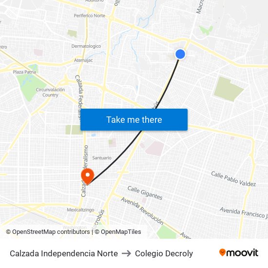 Calzada Independencia Norte to Colegio Decroly map