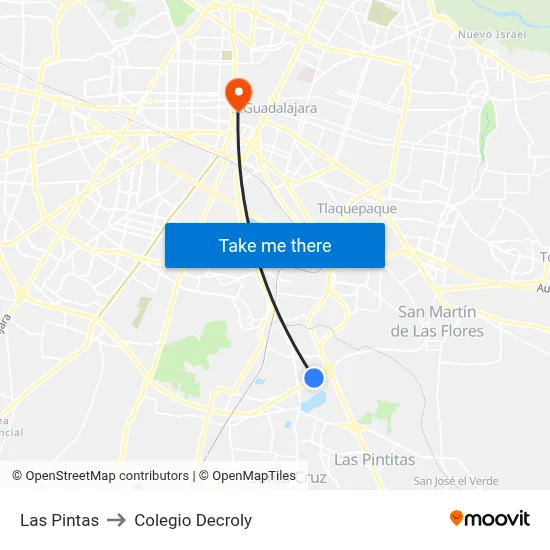 Las Pintas to Colegio Decroly map