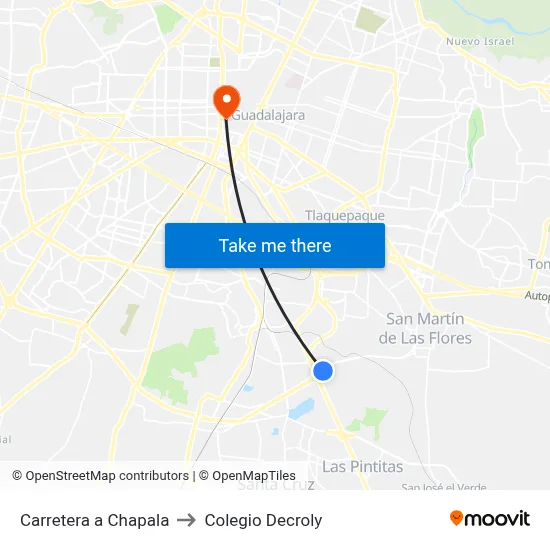 Carretera a Chapala to Colegio Decroly map