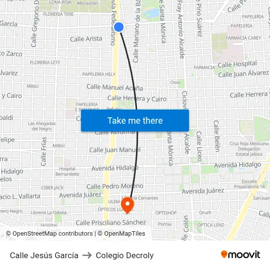 Calle Jesús García to Colegio Decroly map