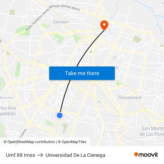 Umf 88 Imss to Universidad De La Cienega map