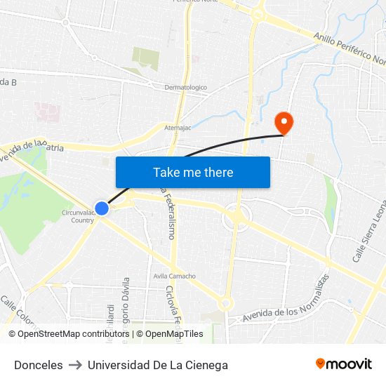 Donceles to Universidad De La Cienega map