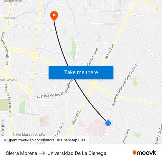 Sierra Morena to Universidad De La Cienega map