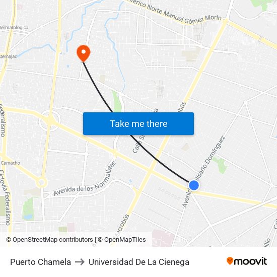 Puerto Chamela to Universidad De La Cienega map