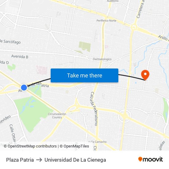 Plaza Patria to Universidad De La Cienega map