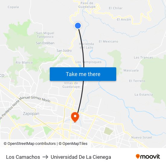 Los Camachos to Universidad De La Cienega map