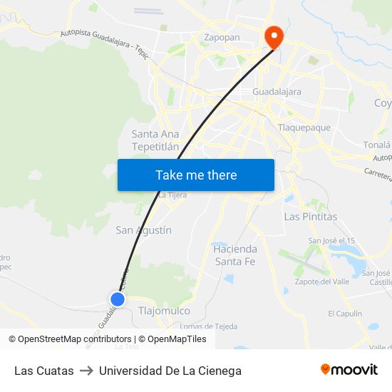 Las Cuatas to Universidad De La Cienega map