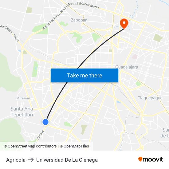 Agrícola to Universidad De La Cienega map