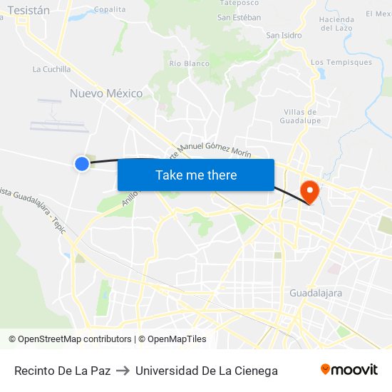 Recinto De La Paz to Universidad De La Cienega map