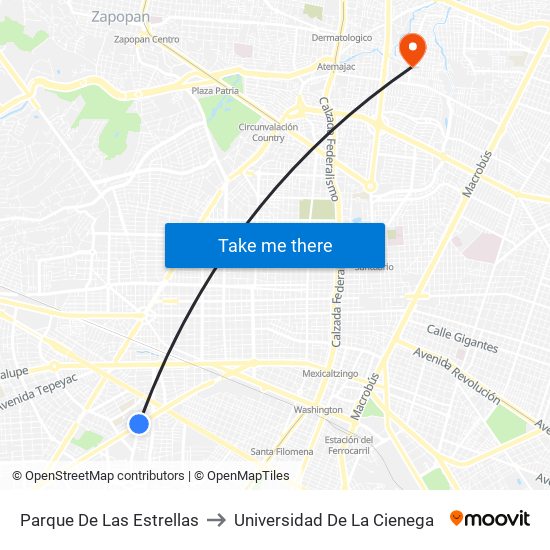 Parque de las Estrellas to Universidad De La Cienega map