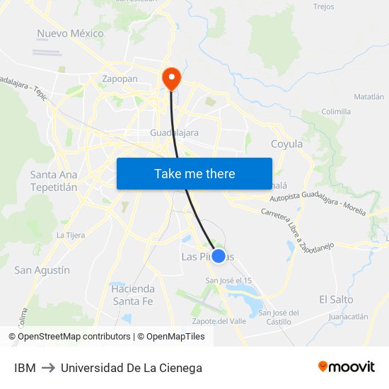 IBM to Universidad De La Cienega map