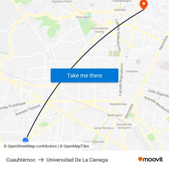 Cuauhtémoc to Universidad De La Cienega map