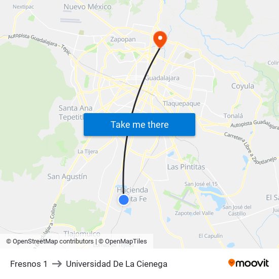 Fresnos 1 to Universidad De La Cienega map