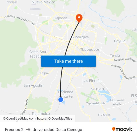 Fresnos 2 to Universidad De La Cienega map
