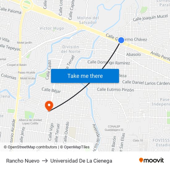 Rancho Nuevo to Universidad De La Cienega map