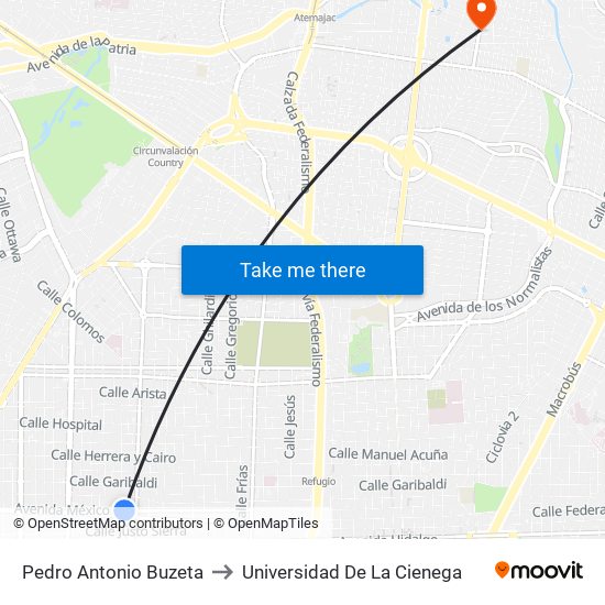 Pedro Antonio Buzeta to Universidad De La Cienega map