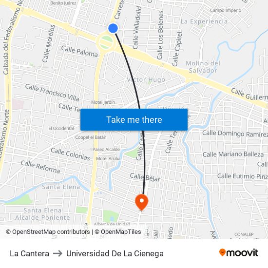 La Cantera to Universidad De La Cienega map