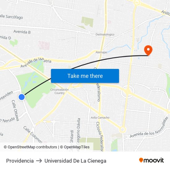 Providencia to Universidad De La Cienega map