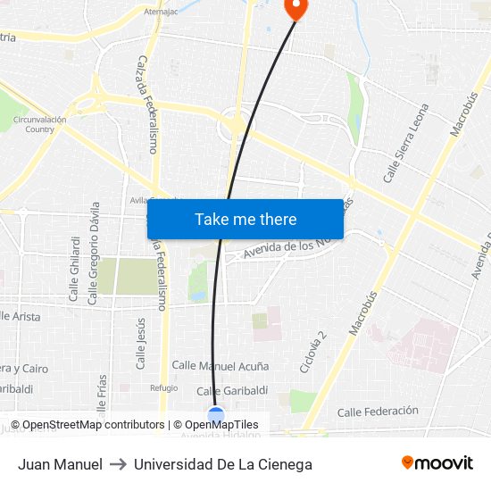 Juan Manuel to Universidad De La Cienega map