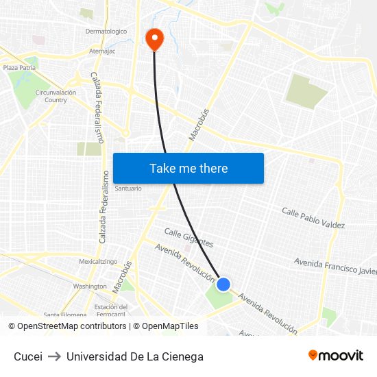 Cucei to Universidad De La Cienega map