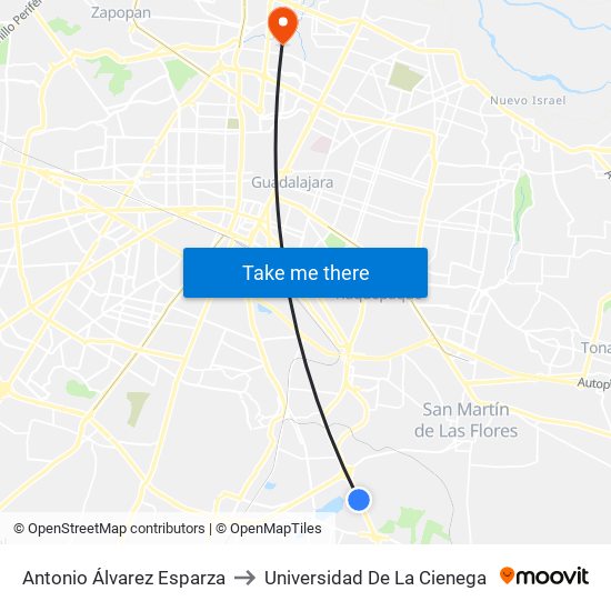 Antonio Álvarez Esparza to Universidad De La Cienega map