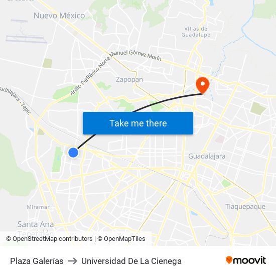 Plaza Galerías to Universidad De La Cienega map