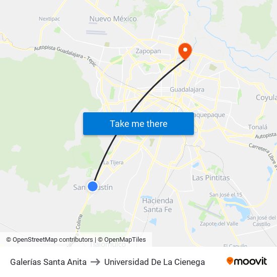 Galerías Santa Anita to Universidad De La Cienega map