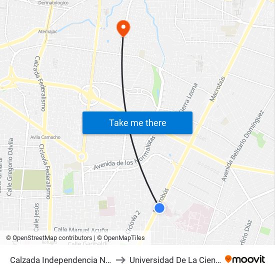 Calzada Independencia Norte to Universidad De La Cienega map