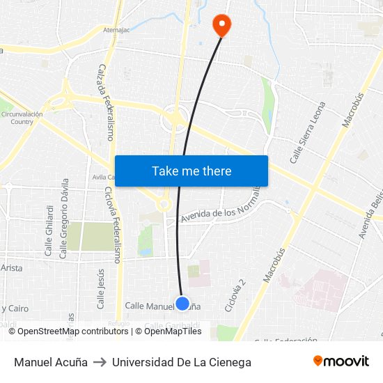 Manuel Acuña to Universidad De La Cienega map