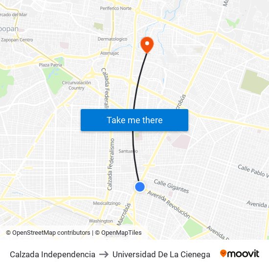 Calzada Independencia to Universidad De La Cienega map