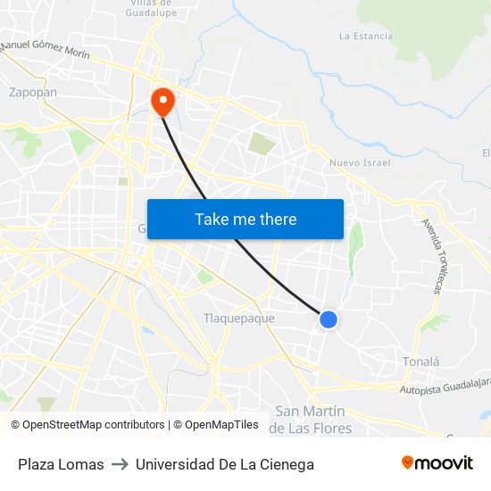 Plaza Lomas to Universidad De La Cienega map